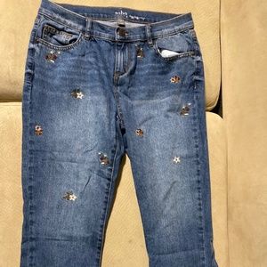 Soho flower embroidered cropped jeans